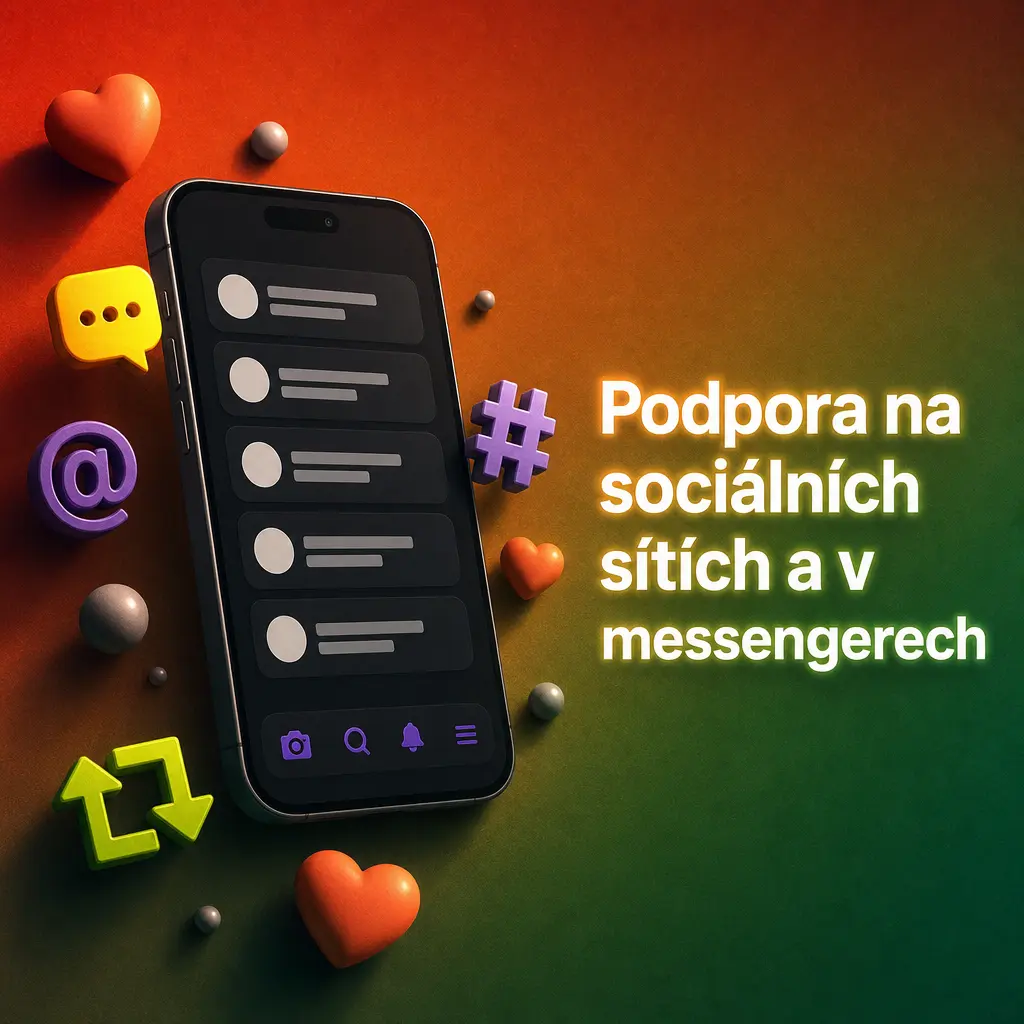 Podpora vvegas na sociálních sítích a v messengerech jako Facebook, WhatsApp či Telegram pro rychlé obecné dotazy.